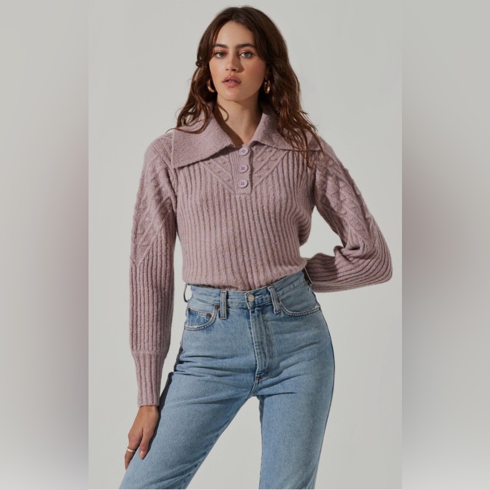 FINAL PRICE - ASTR The Label Button Polo Sweater in Lilac